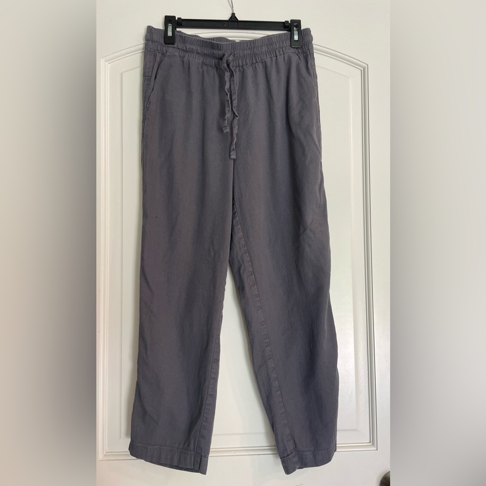 32 Degrees Gray Elastic Waist Drawstring Linen Cotton Pants